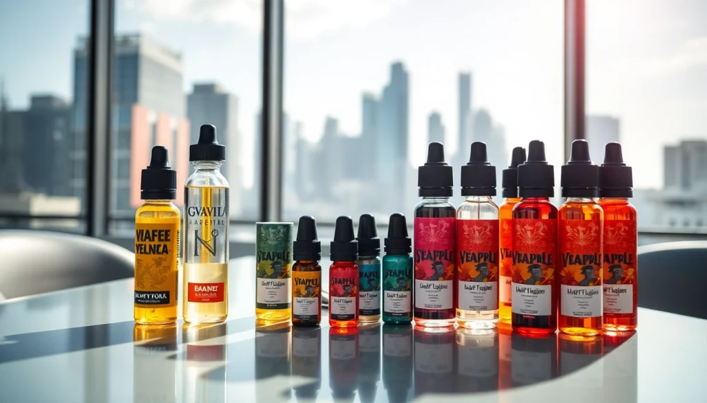 Showcase of vibrant Vape & E-Liquids on modern display highlighting diverse flavors.