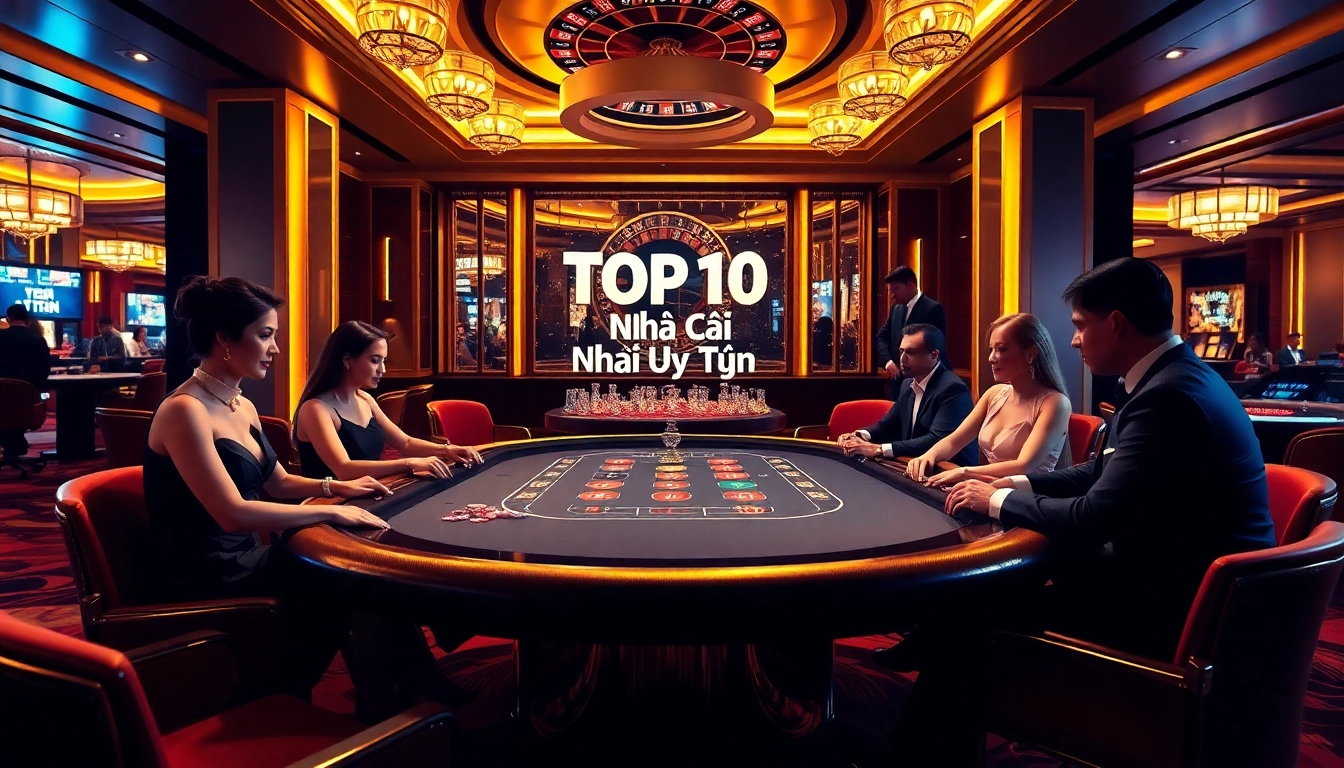 Experience the excitement of the Top 10 Nhà Cái Uy Tín with luxurious casino visuals featuring poker and roulette.