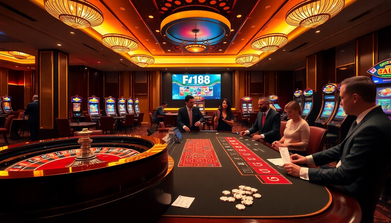 Players engaging with F168 online casino games at a luxurious gambling table.