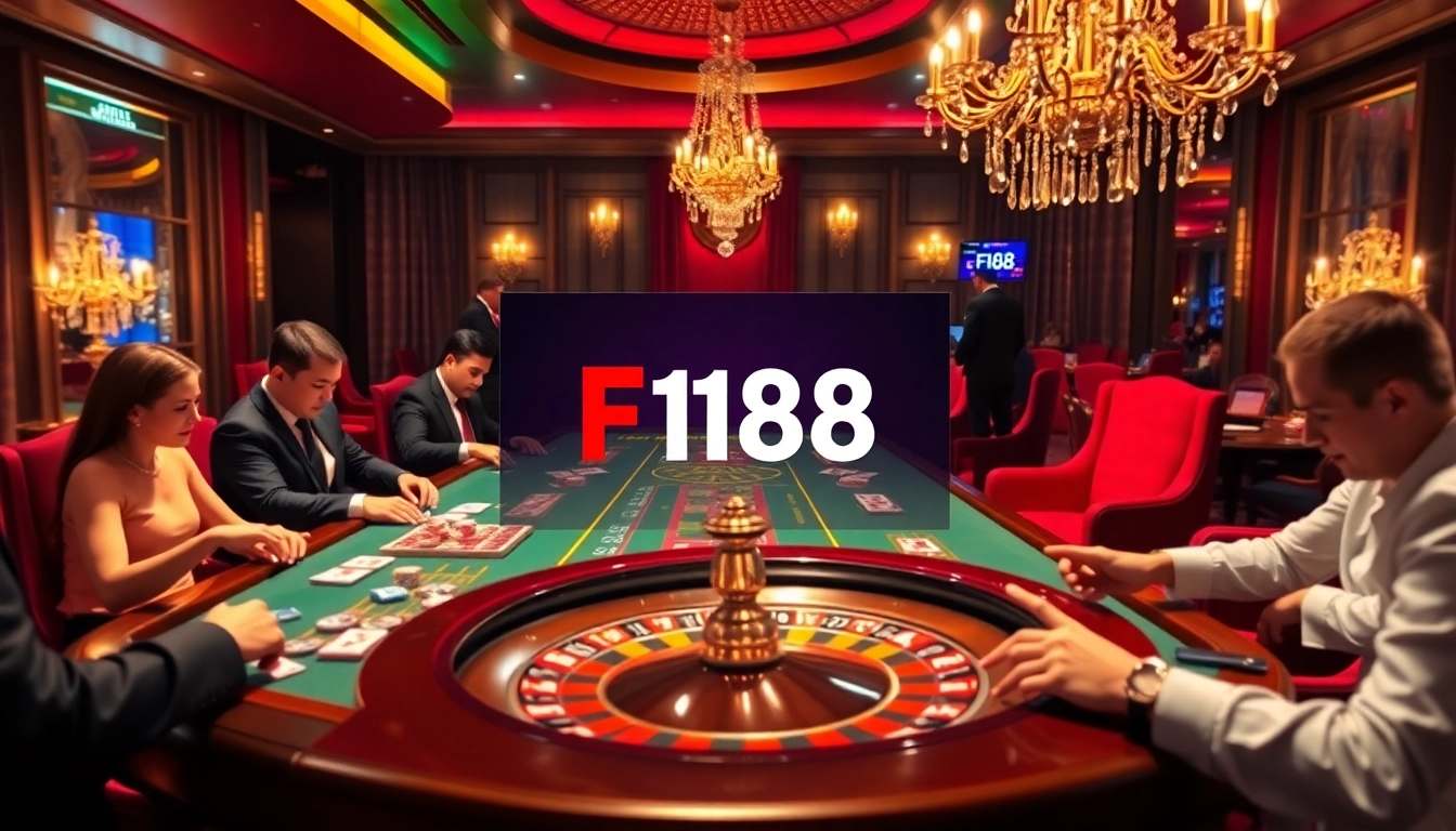 Experience the thrill of F168 casino gaming with vibrant tables and luxurious decor.