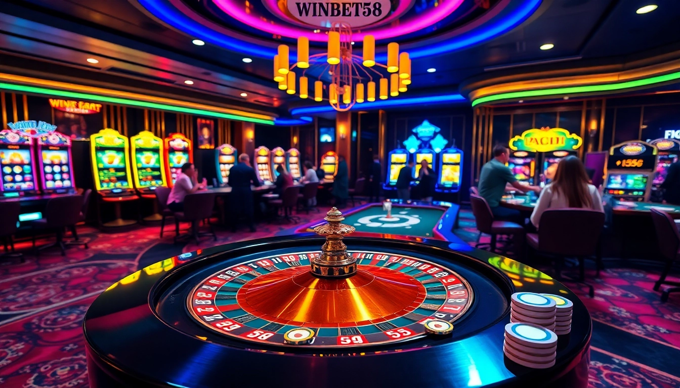 Players engaging at a vibrant roulette table, showcasing the excitement of WINBET58 casino.
