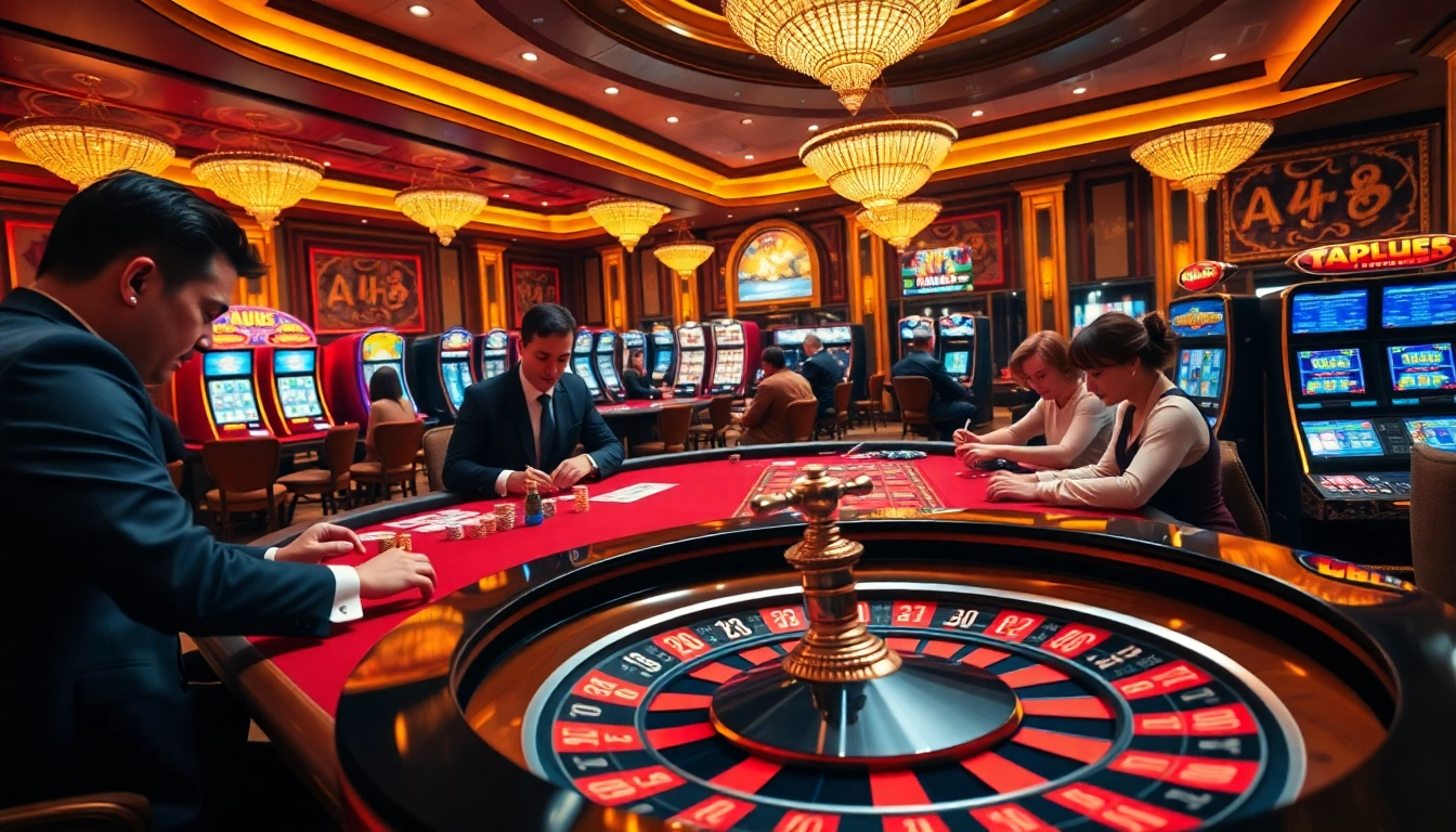 Experience the thrill of betting at AU88 with vibrant casino scenes featuring roulette and focused players.