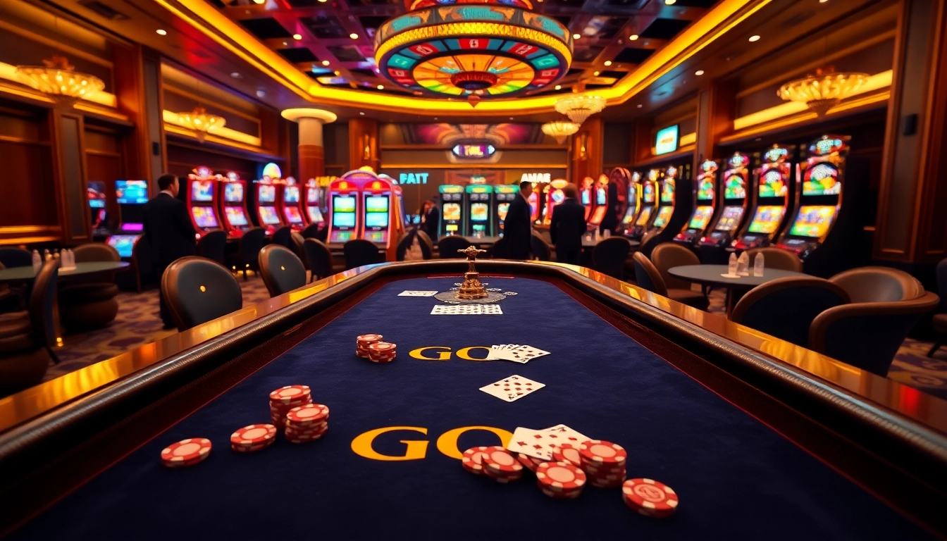 Experience exciting gambling at GO8 casino tables with betting chips and roulette wheel.