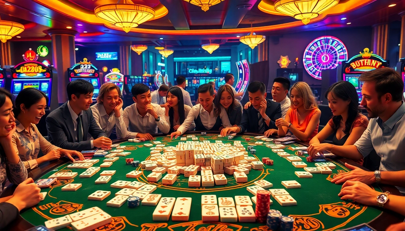 Engaged players enjoying mahjong ways 2 in a lively casino atmosphere.