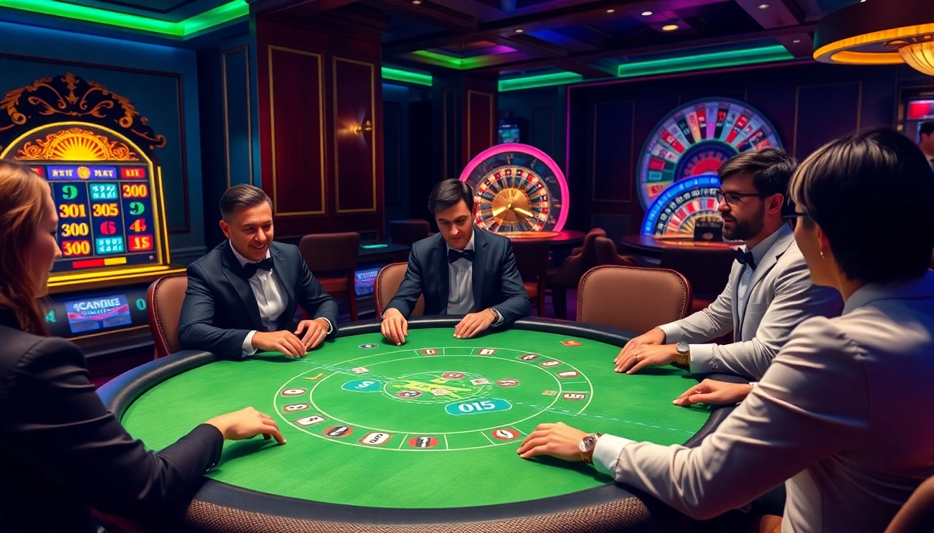 Experience the thrilling poker game action at https://mm88.today/ amidst a luxurious casino backdrop.
