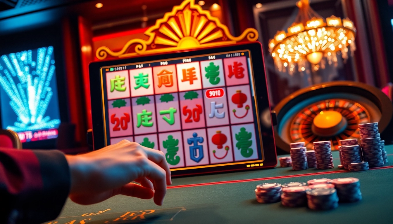 Rasakan sensasi slot demo Mahjong dengan visual kasino yang cerah menampilkan permainan bertema Mahjong.