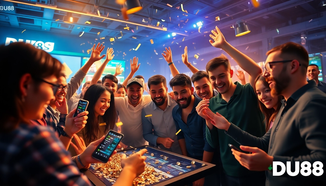 DU88 online betting scene showcasing diverse players engaged with sports betting activities, evoking excitement.