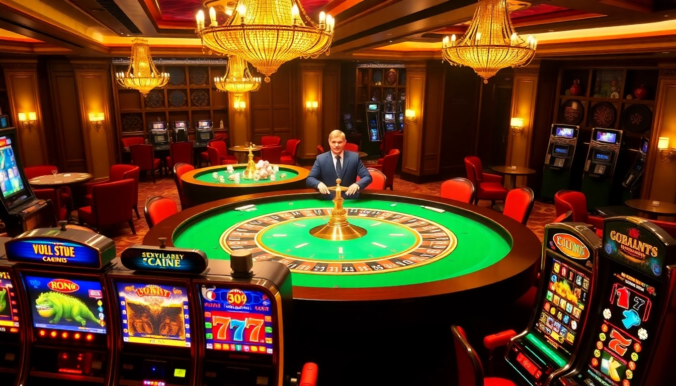 Experience thrilling casino action with 5z7776 com featuring roulette tables and vibrant slot machines.