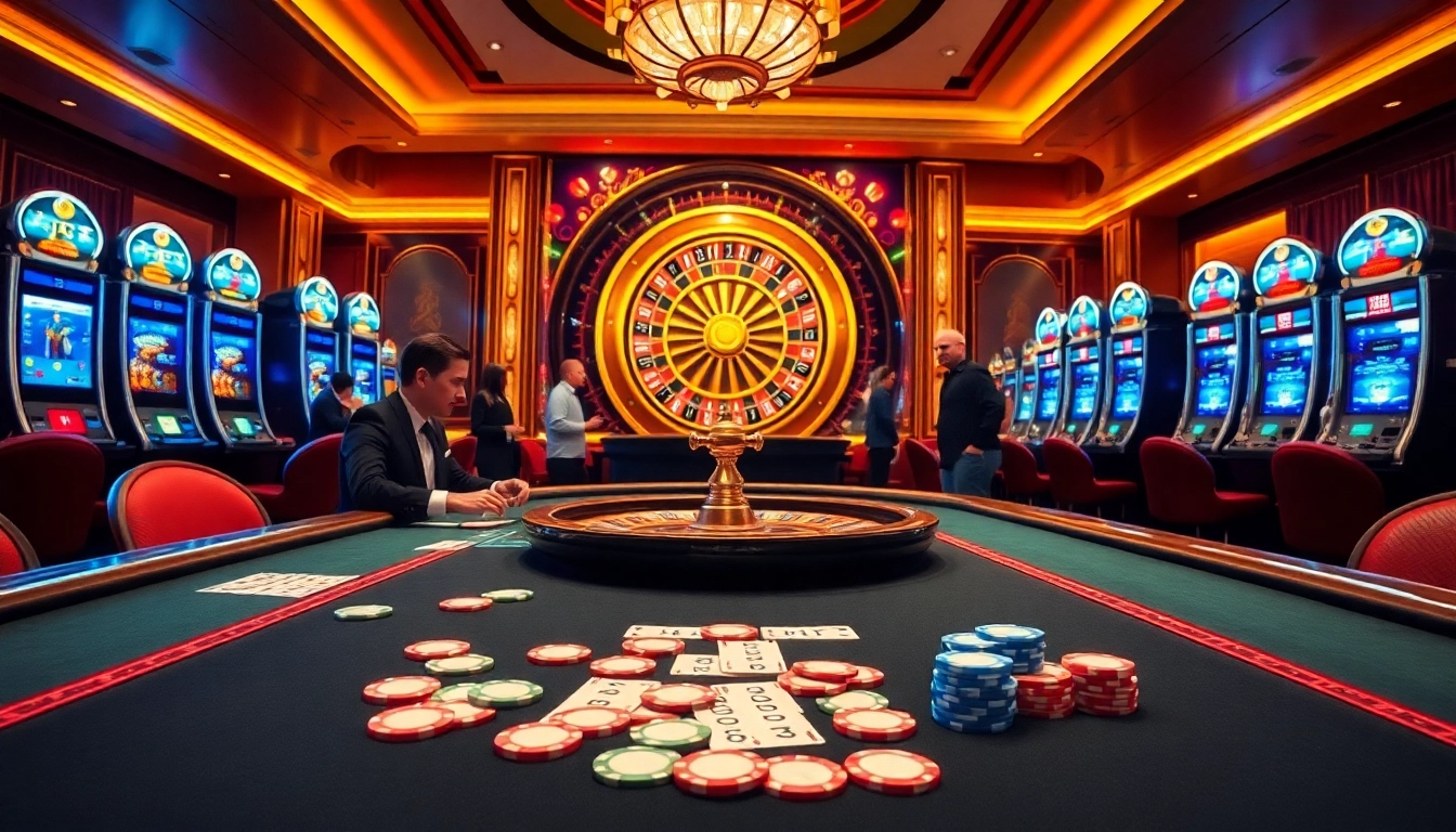 Excited players engaging in high-stakes poker at MV66 casino, showcasing vibrant chips and cards.