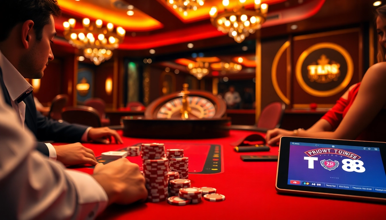 Experience excitement at TV88 as players engage in high-stakes poker with vibrant casino visuals.