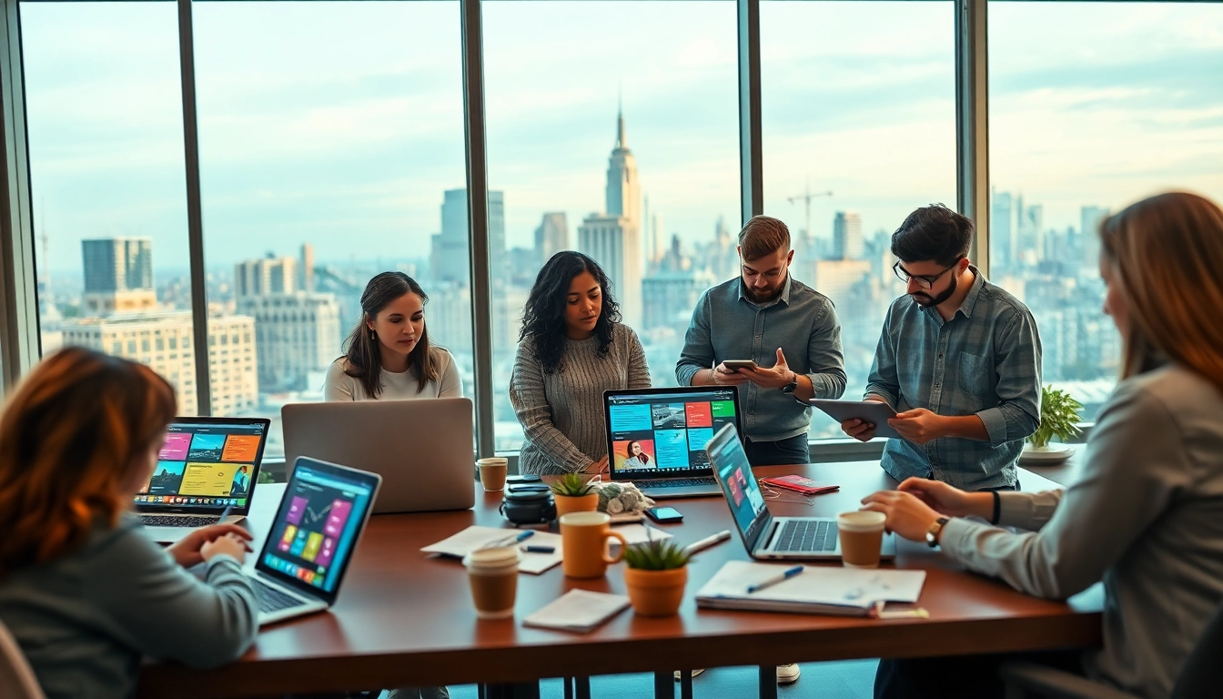 Responsive web design NYC collaboration in a modern office with diverse professionals.