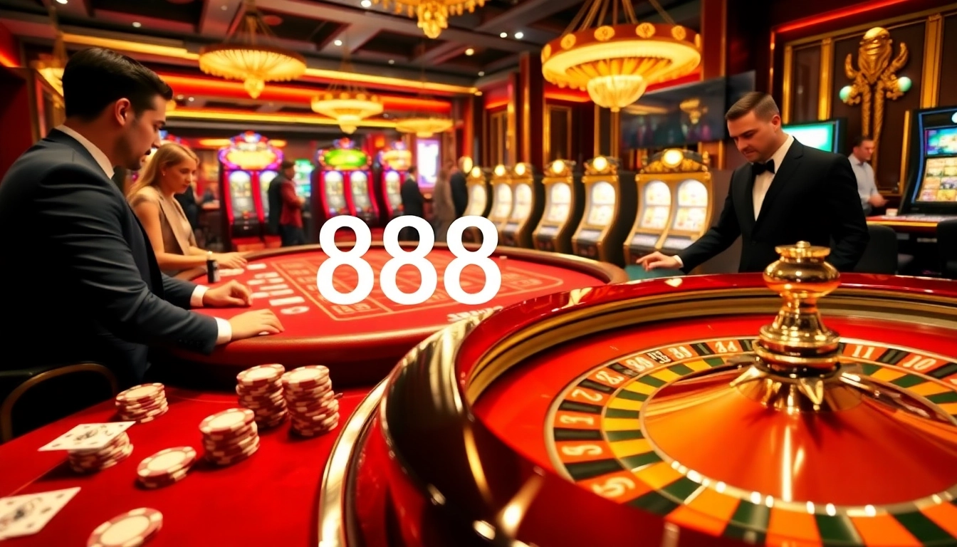 Experience the thrilling excitement of gambling at an opulent casino scene featuring 888new.