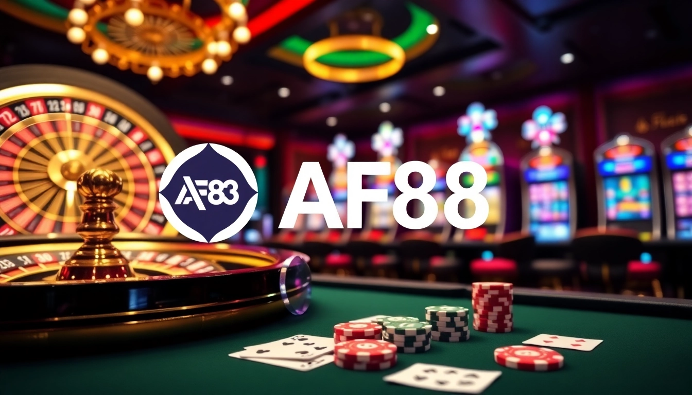 Experience the excitement at AF88 with poker chips and roulette in a vibrant casino scene.