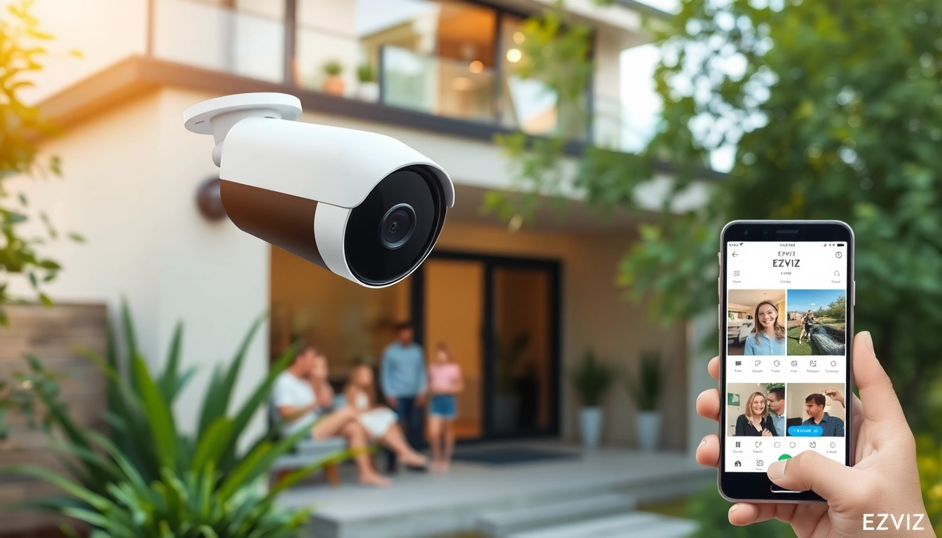 Cámaras Ezviz instaladas en una casa moderna, mostrando seguridad y tecnología.