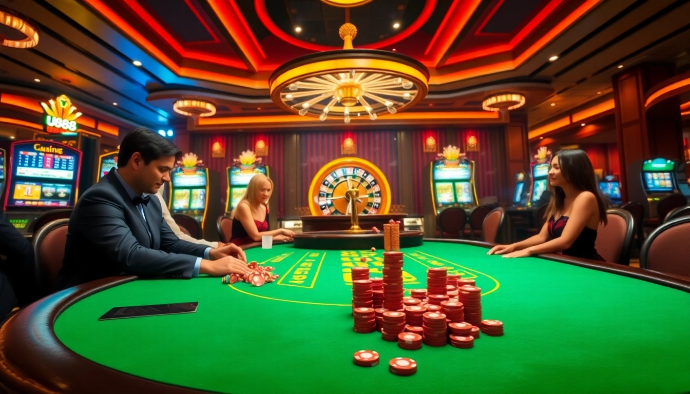 Experience high-stakes excitement at U888 with vibrant poker tables and spinning roulette wheels.