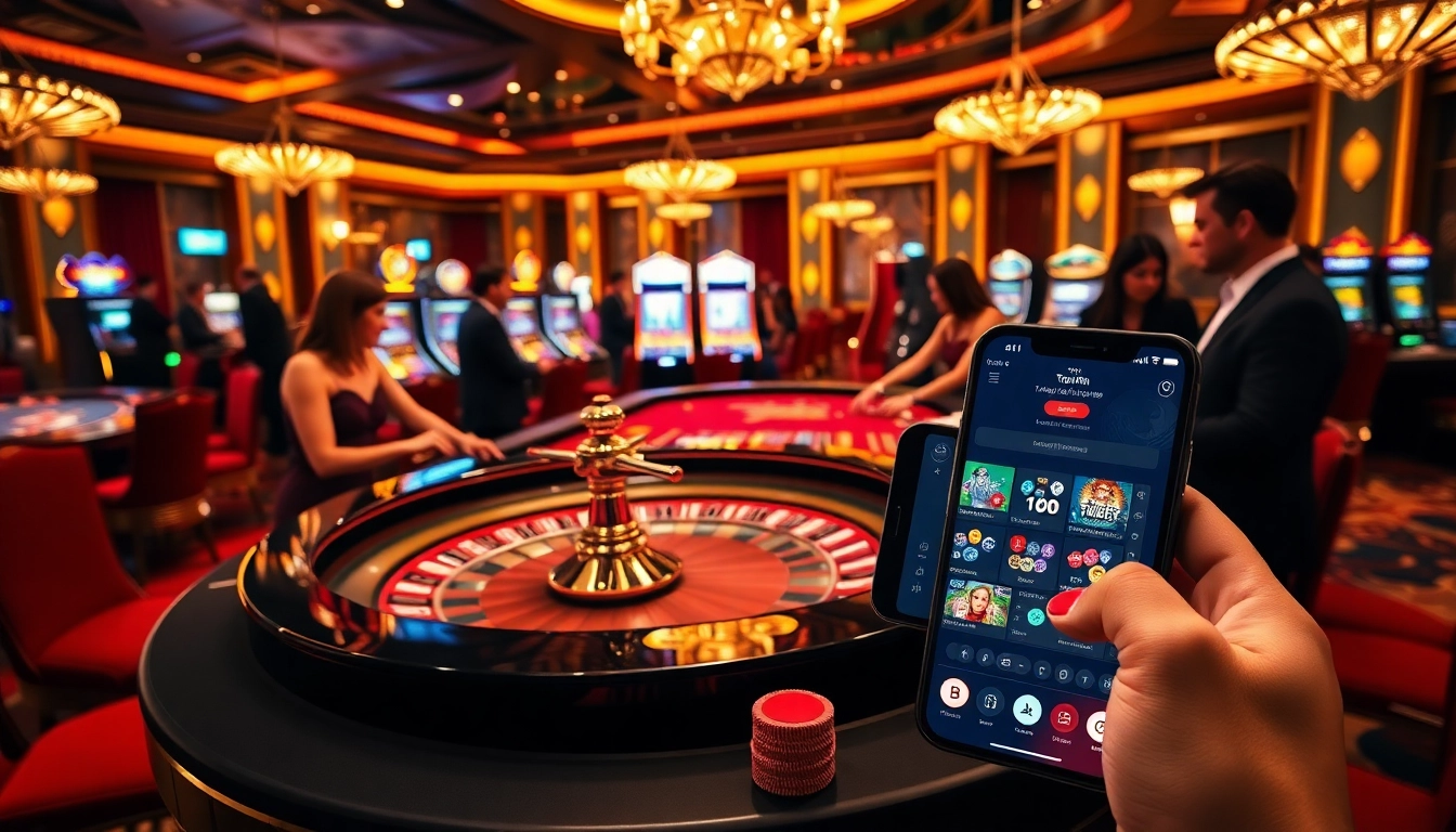 Topvin engaging users at a luxurious casino with roulette and vibrant slot machines.