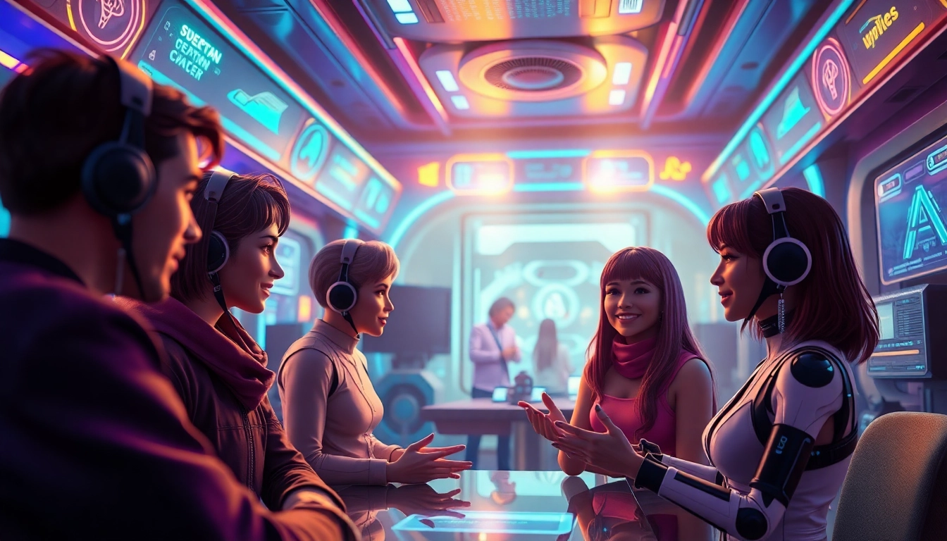 Engaging scene showcasing nsfw character ai in a futuristic roleplay setting with interactive AI characters.