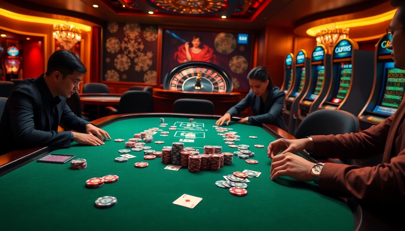 Experience the thrill of high-stakes poker at 68win with vibrant chips and excited players.